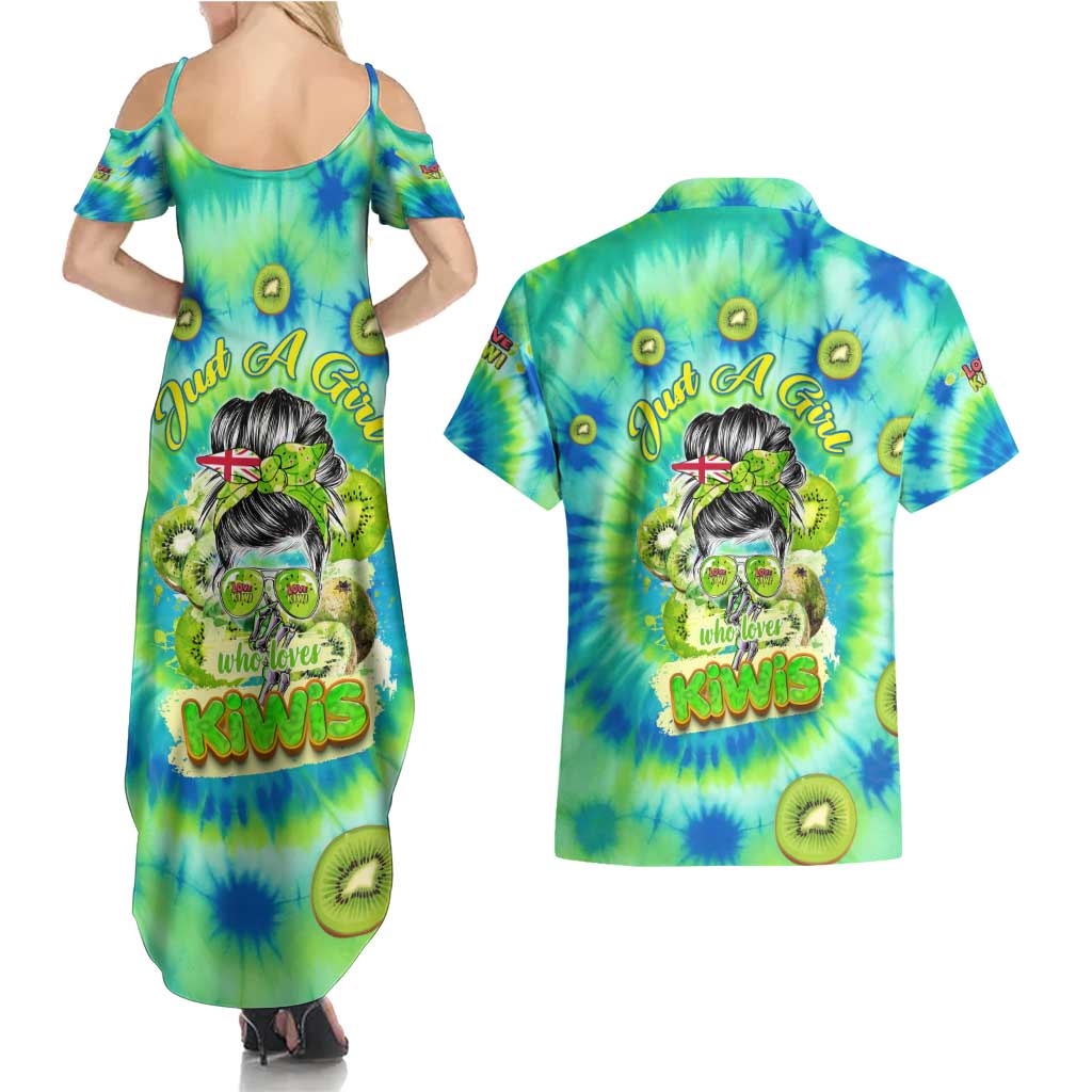 Just a Girl Who Loves Kiwis Couples Matching Summer Maxi Dress and Hawaiian Shirt New Zealand Tie Dye