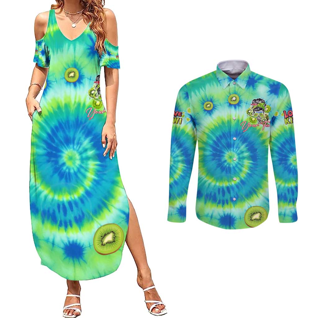 Just a Girl Who Loves Kiwis Couples Matching Summer Maxi Dress and Long Sleeve Button Shirt New Zealand Tie Dye
