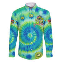 Just a Girl Who Loves Kiwis Family Matching Off The Shoulder Long Sleeve Dress and Hawaiian Shirt New Zealand Tie Dye DT02 Dad's Shirt - Long Sleeve Green - Polynesian Pride