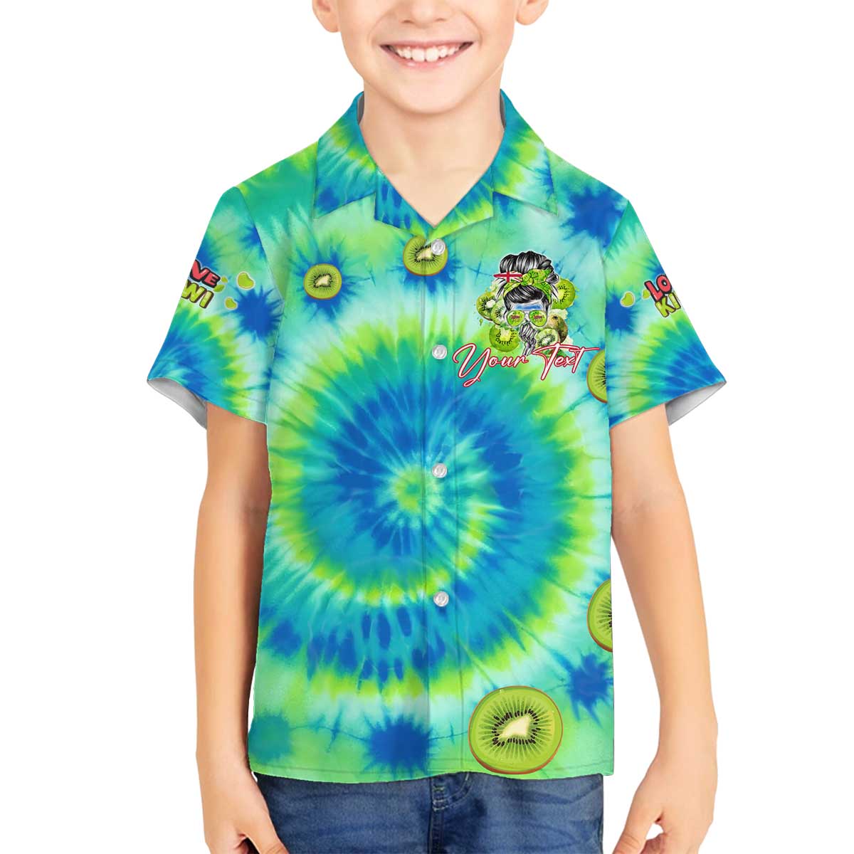 Just a Girl Who Loves Kiwis Family Matching Off The Shoulder Long Sleeve Dress and Hawaiian Shirt New Zealand Tie Dye DT02 Son's Shirt Green - Polynesian Pride