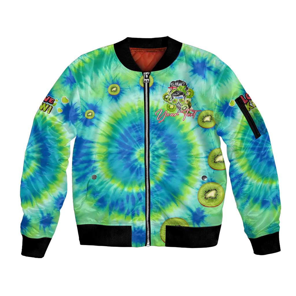 Just a Girl Who Loves Kiwis Sleeve Zip Bomber Jacket New Zealand Tie Dye DT02 Unisex Green - Polynesian Pride