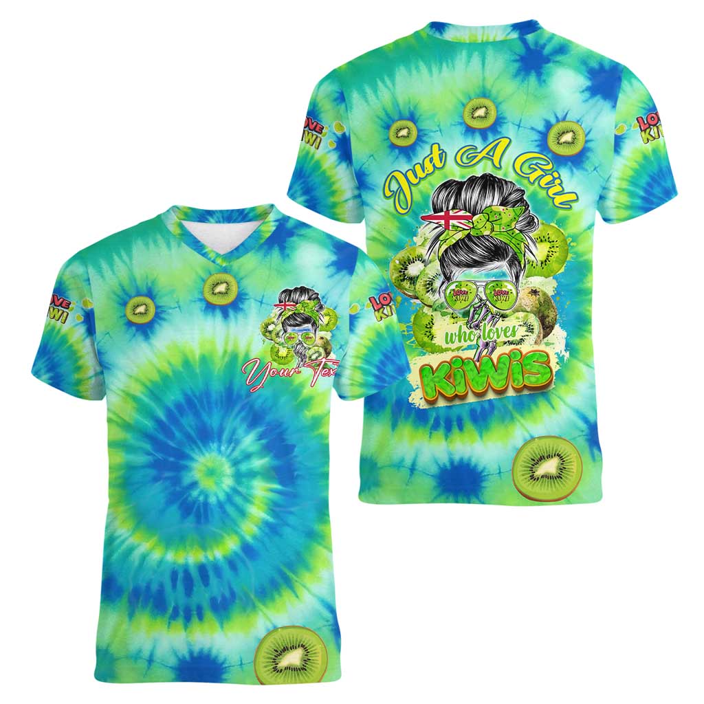 Just a Girl Who Loves Kiwis Women V-Neck T-Shirt New Zealand Tie Dye