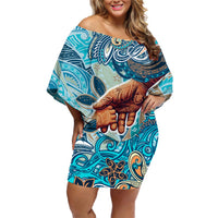 Hand In Hand Father's Day Polynesian Family Matching Off Shoulder Short Dress and Hawaiian Shirt Tribal Flower Pattern
