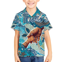 Hand In Hand Father's Day Polynesian Family Matching Puletasi and Hawaiian Shirt Tribal Flower Pattern