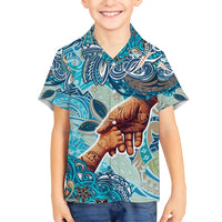 Hand In Hand Father's Day Polynesian Family Matching Summer Maxi Dress and Hawaiian Shirt Tribal Flower Pattern DT02 Son's Shirt Blue - Polynesian Pride