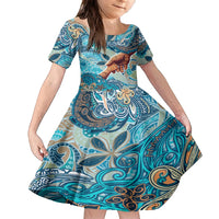 Hand In Hand Father's Day Polynesian Family Matching Tank Maxi Dress and Hawaiian Shirt Tribal Flower Pattern DT02 Daughter's Dress Blue - Polynesian Pride