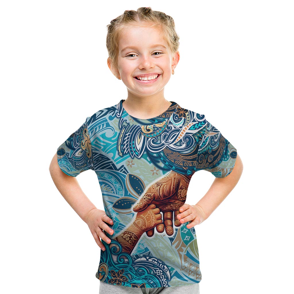 Hand In Hand Father's Day Polynesian Kid T Shirt Tribal Flower Pattern