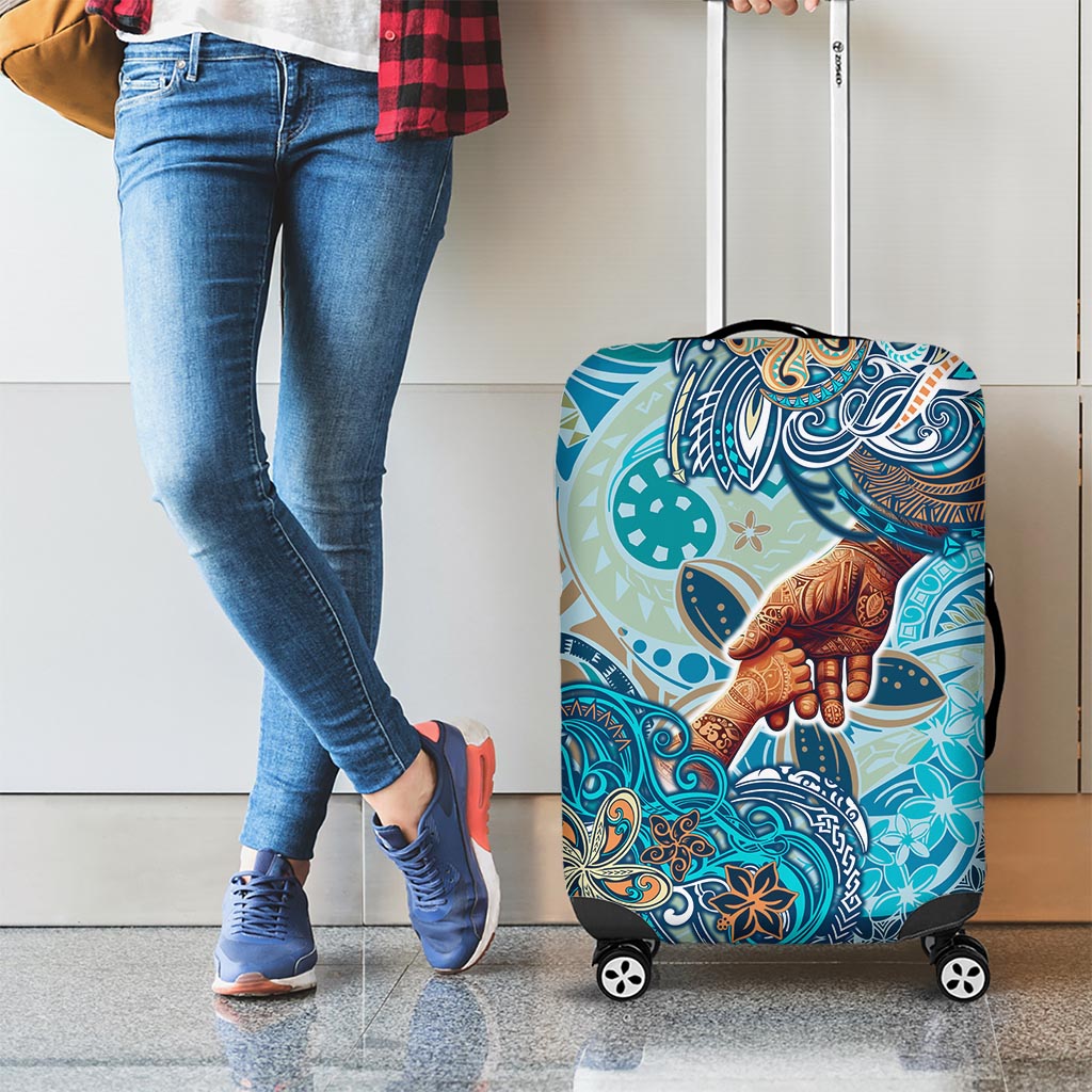Hand In Hand Father's Day Polynesian Luggage Cover Tribal Flower Pattern