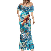 Hand In Hand Father's Day Polynesian Mermaid Dress Tribal Flower Pattern