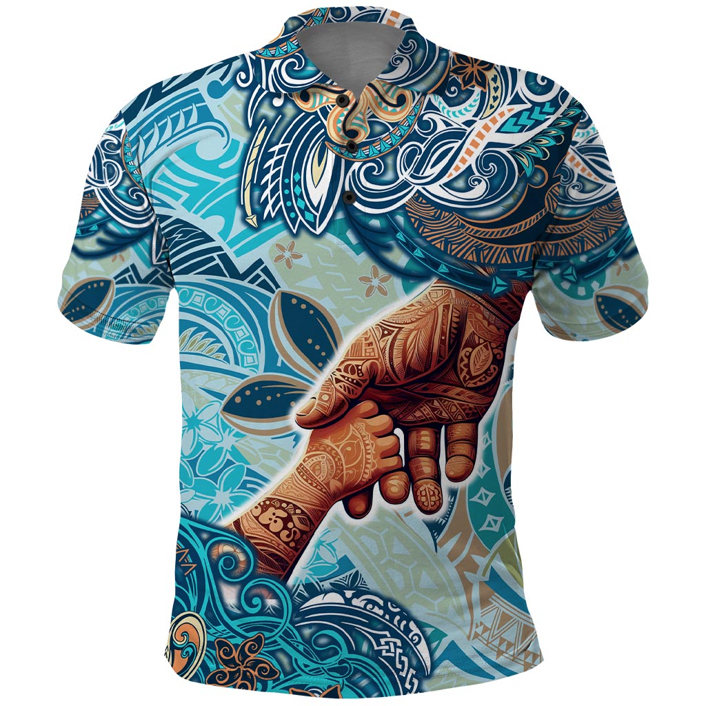 Hand In Hand Father's Day Polynesian Polo Shirt Tribal Flower Pattern