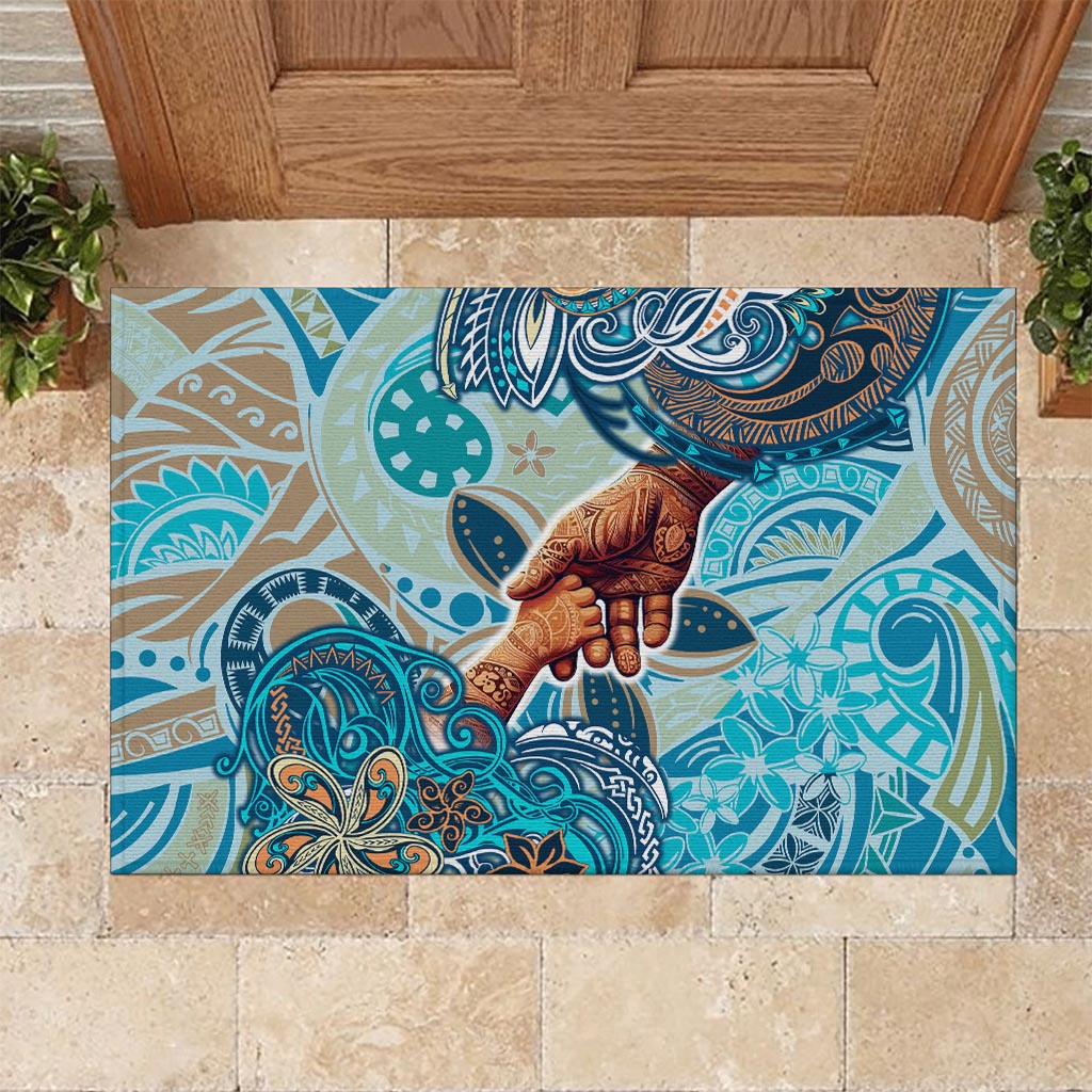 Hand In Hand Father's Day Polynesian Rubber Doormat Tribal Flower Pattern
