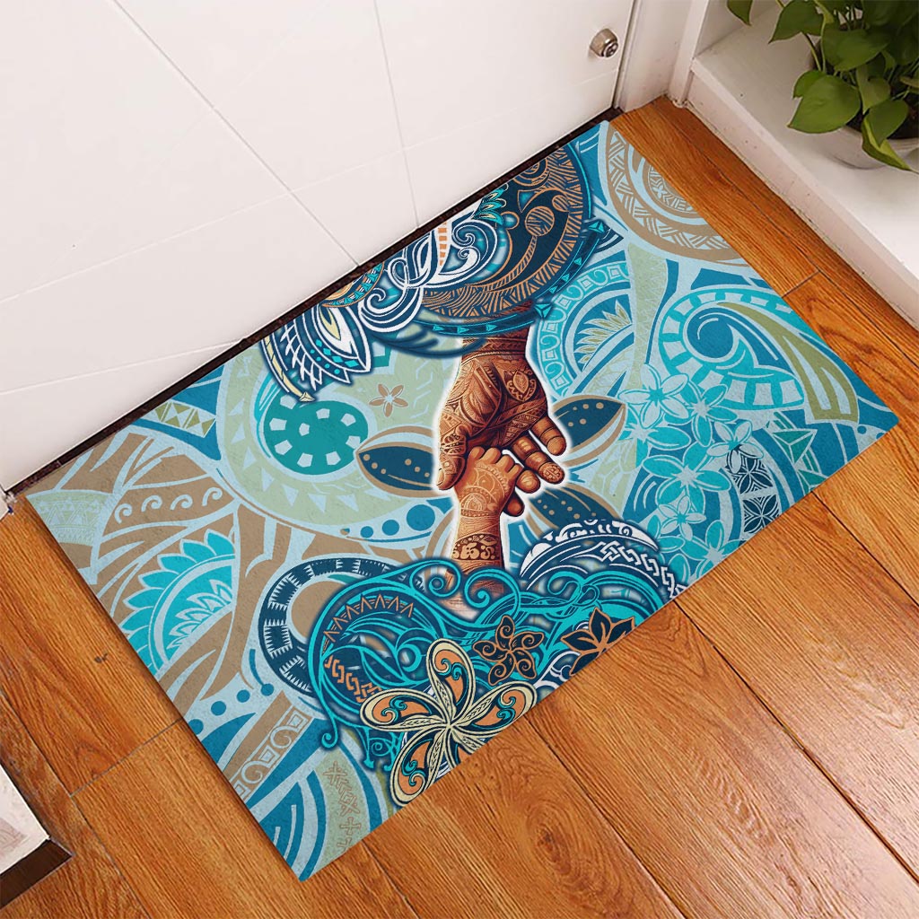 Hand In Hand Father's Day Polynesian Rubber Doormat Tribal Flower Pattern