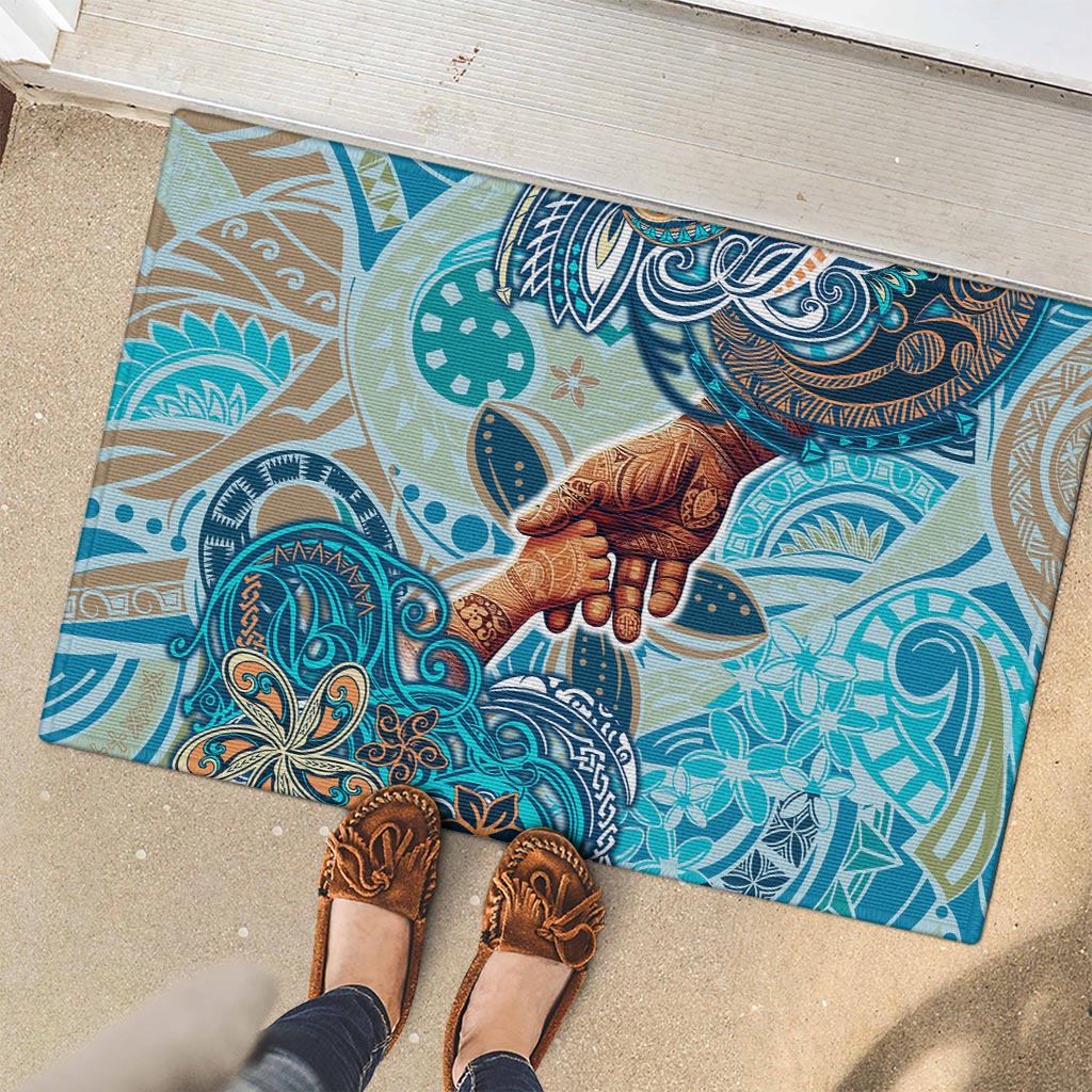 Hand In Hand Father's Day Polynesian Rubber Doormat Tribal Flower Pattern