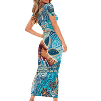 Hand In Hand Father's Day Polynesian Short Sleeve Bodycon Dress Tribal Flower Pattern