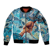Hand In Hand Father's Day Polynesian Sleeve Zip Bomber Jacket Tribal Flower Pattern