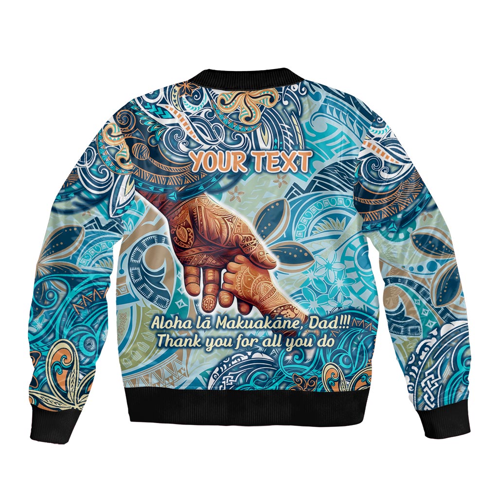 Hand In Hand Father's Day Polynesian Sleeve Zip Bomber Jacket Tribal Flower Pattern
