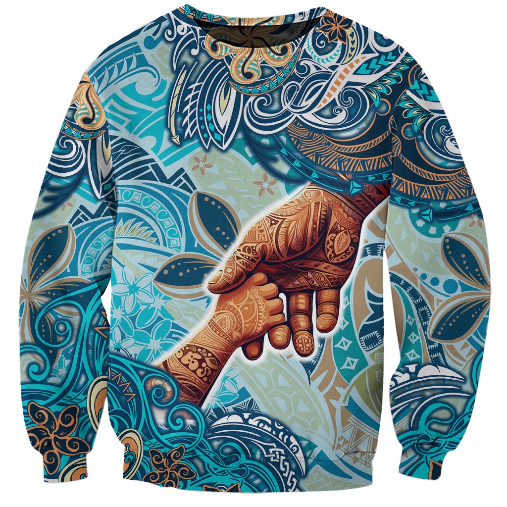 Hand In Hand Father's Day Polynesian Sweatshirt Tribal Flower Pattern