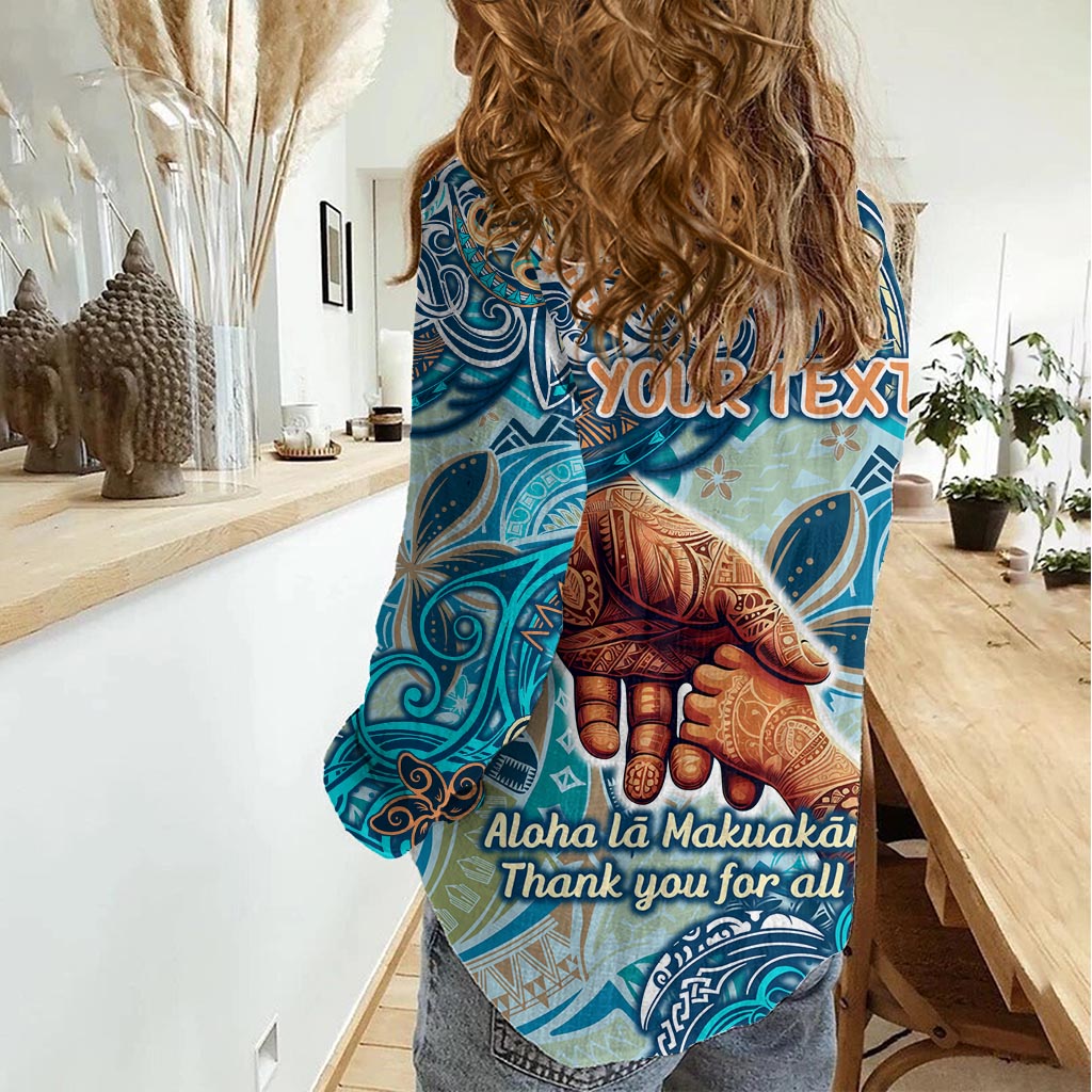Hand In Hand Father's Day Polynesian Women Casual Shirt Tribal Flower Pattern