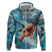 Hand In Hand Father's Day Polynesian Zip Hoodie Tribal Flower Pattern DT02 Zip Hoodie Blue - Polynesian Pride
