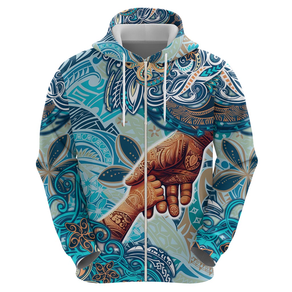 Hand In Hand Father's Day Polynesian Zip Hoodie Tribal Flower Pattern DT02 - Polynesian Pride