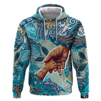 Hand In Hand Father's Day Polynesian Zip Hoodie Tribal Flower Pattern DT02 Pullover Hoodie Blue - Polynesian Pride