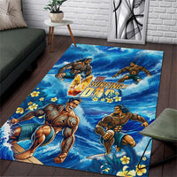 Hawaii Father's Day Area Rug The Surfing Dad Polynesian Tattoo DT02 Blue - Polynesian Pride