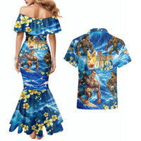 Hawaii Father's Day Couples Matching Mermaid Dress and Hawaiian Shirt The Surfing Dad Polynesian Tattoo