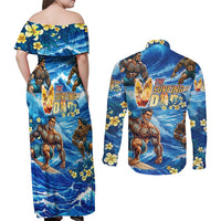 Hawaii Father's Day Couples Matching Off Shoulder Maxi Dress and Long Sleeve Button Shirt The Surfing Dad Polynesian Tattoo