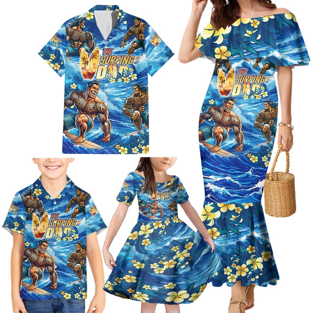 Hawaii Father's Day Family Matching Mermaid Dress and Hawaiian Shirt The Surfing Dad Polynesian Tattoo