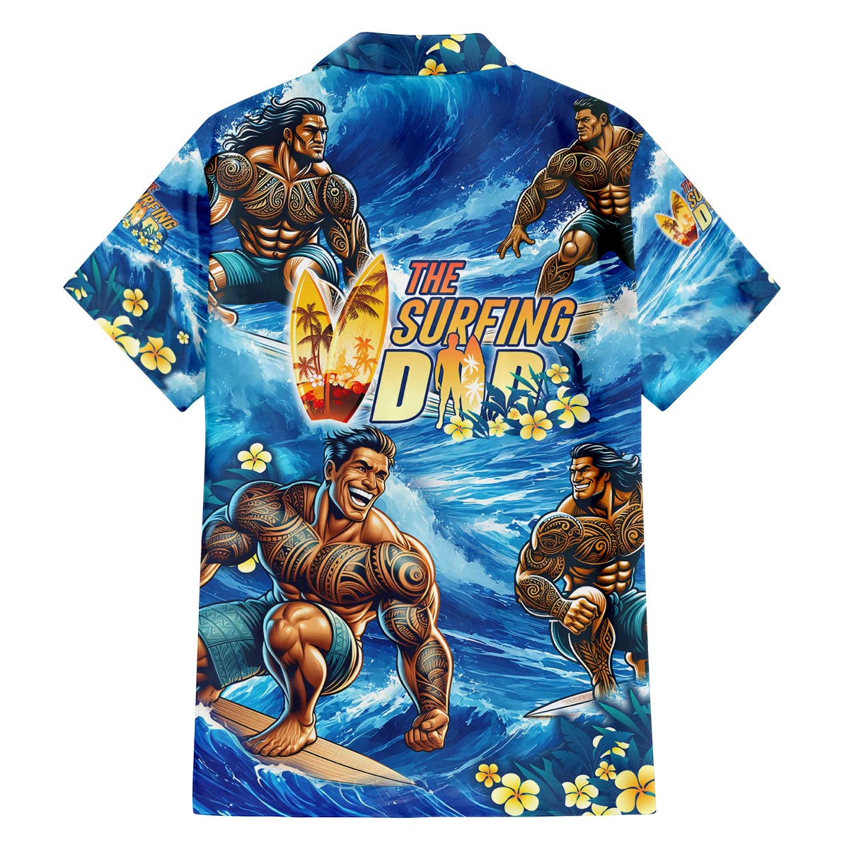 Hawaii Father's Day Family Matching Off The Shoulder Long Sleeve Dress and Hawaiian Shirt The Surfing Dad Polynesian Tattoo DT02 - Polynesian Pride