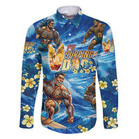 Hawaii Father's Day Family Matching Off The Shoulder Long Sleeve Dress and Hawaiian Shirt The Surfing Dad Polynesian Tattoo DT02 Dad's Shirt - Long Sleeve Blue - Polynesian Pride
