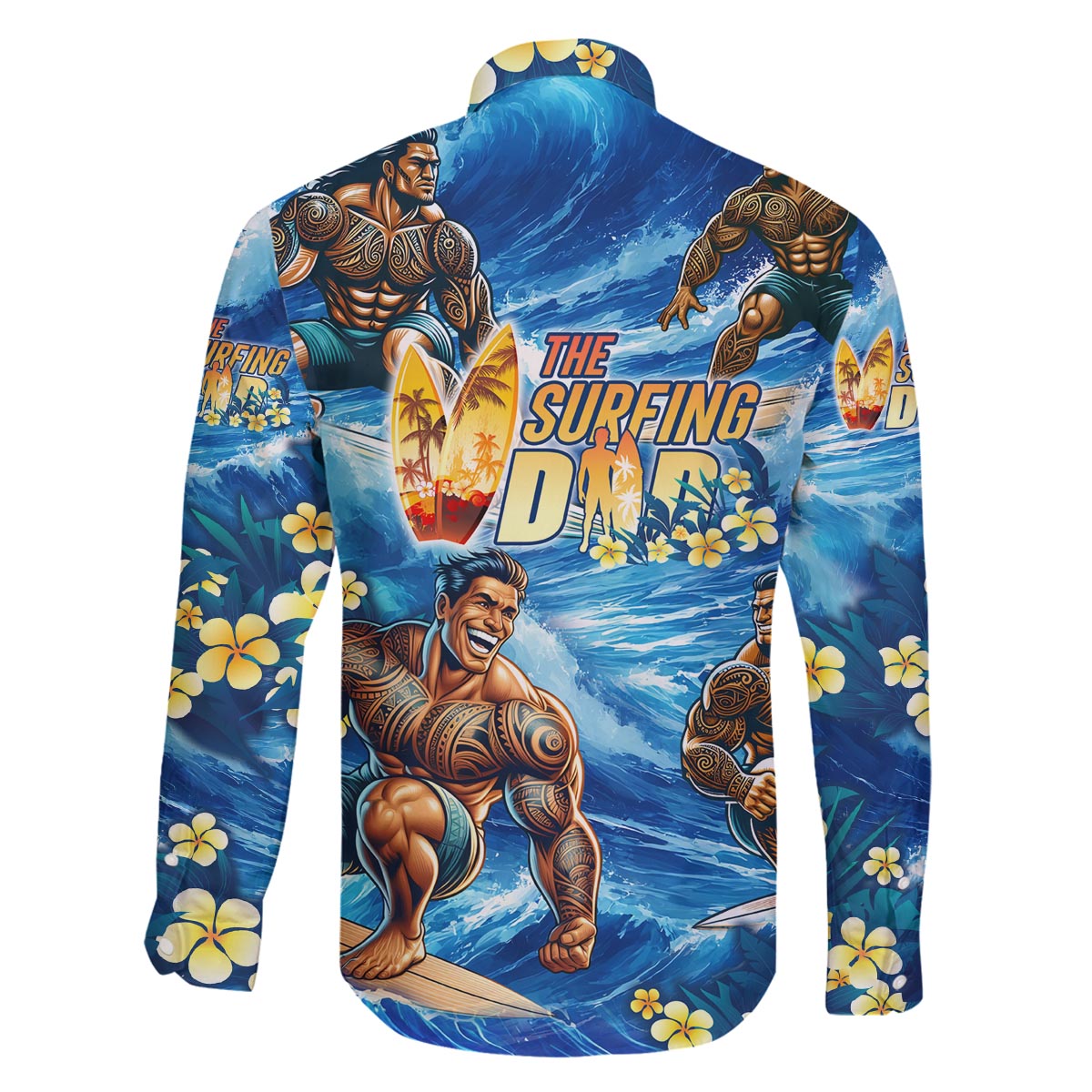 Hawaii Father's Day Family Matching Off The Shoulder Long Sleeve Dress and Hawaiian Shirt The Surfing Dad Polynesian Tattoo DT02 - Polynesian Pride