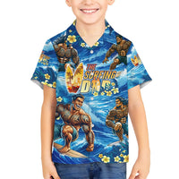 Hawaii Father's Day Family Matching Off Shoulder Short Dress and Hawaiian Shirt The Surfing Dad Polynesian Tattoo DT02 Son's Shirt Blue - Polynesian Pride