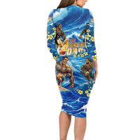 Hawaii Father's Day Long Sleeve Bodycon Dress The Surfing Dad Polynesian Tattoo DT02 - Polynesian Pride