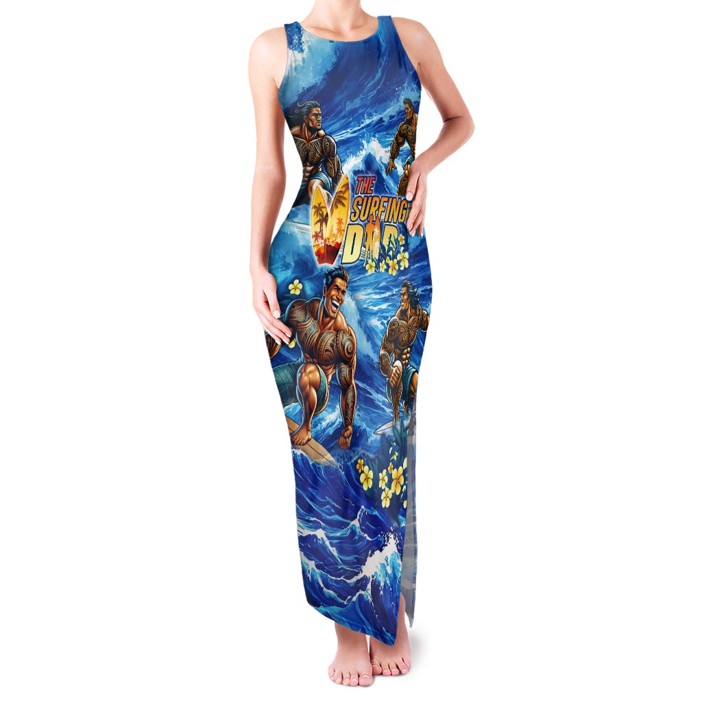Hawaii Father's Day Tank Maxi Dress The Surfing Dad Polynesian Tattoo DT02 Women Blue - Polynesian Pride