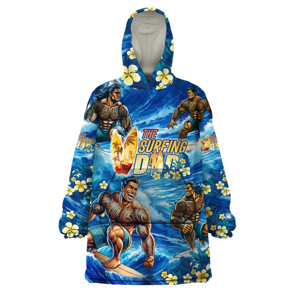 Hawaii Father's Day Wearable Blanket Hoodie The Surfing Dad Polynesian Tattoo DT02 One Size Blue - Polynesian Pride