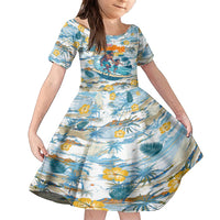 Hawaii Father's Day It's Surfing Time Family Matching Long Sleeve Bodycon Dress and Hawaiian Shirt Aloha L Makuakane DT02 Daughter's Dress Blue - Polynesian Pride