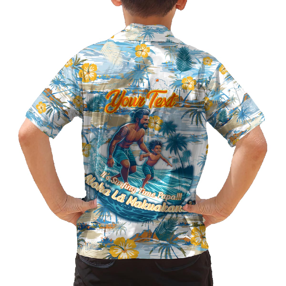 Hawaii Father's Day It's Surfing Time Family Matching Off The Shoulder Long Sleeve Dress and Hawaiian Shirt Aloha L Makuakane DT02 - Polynesian Pride