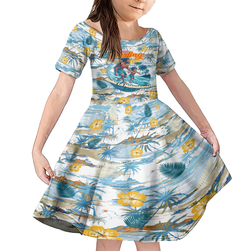 Hawaii Father's Day It's Surfing Time Family Matching Off Shoulder Short Dress and Hawaiian Shirt Aloha L Makuakane DT02 Daughter's Dress Blue - Polynesian Pride