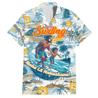 Hawaii Father's Day It's Surfing Time Family Matching Off Shoulder Short Dress and Hawaiian Shirt Aloha L Makuakane DT02 Dad's Shirt - Short Sleeve Blue - Polynesian Pride