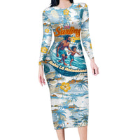 Hawaii Father's Day It's Surfing Time Long Sleeve Bodycon Dress Aloha L Makuakane DT02 Long Dress Blue - Polynesian Pride