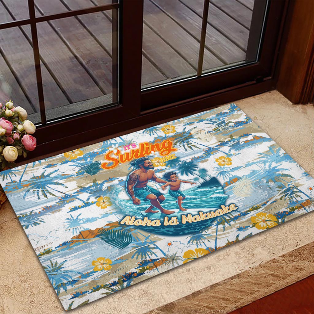 Hawaii Father's Day It's Surfing Time Rubber Doormat Aloha Lā Makuakane