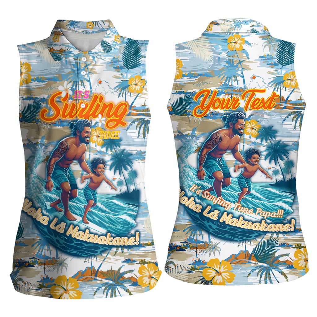 Hawaii Father's Day It's Surfing Time Women Sleeveless Polo Shirt Aloha Lā Makuakane