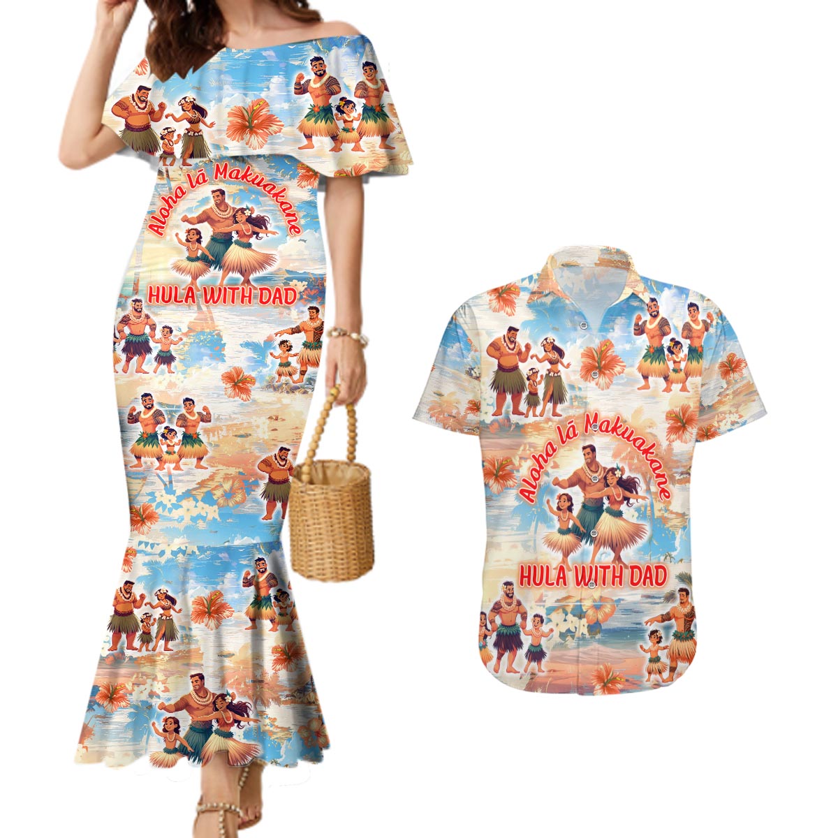 Hawaii Father's Day Couples Matching Mermaid Dress and Hawaiian Shirt Hula With Dad DT02 Art - Polynesian Pride