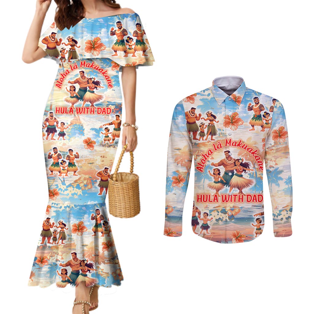 Hawaii Father's Day Couples Matching Mermaid Dress and Long Sleeve Button Shirt Hula With Dad DT02 Art - Polynesian Pride