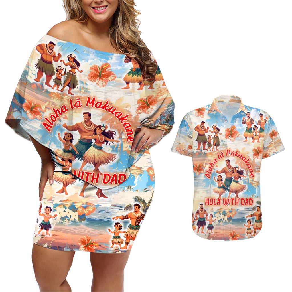 Hawaii Father's Day Couples Matching Off Shoulder Short Dress and Hawaiian Shirt Hula With Dad DT02 Art - Polynesian Pride