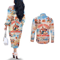 Hawaii Father's Day Couples Matching Off The Shoulder Long Sleeve Dress and Long Sleeve Button Shirt Hula With Dad DT02 - Polynesian Pride