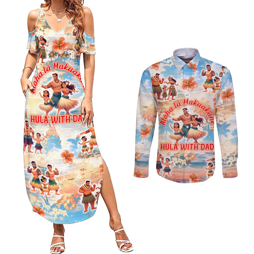 Hawaii Father's Day Couples Matching Summer Maxi Dress and Long Sleeve Button Shirt Hula With Dad DT02 Art - Polynesian Pride