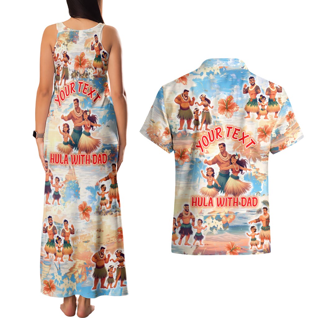 Hawaii Father's Day Couples Matching Tank Maxi Dress and Hawaiian Shirt Hula With Dad