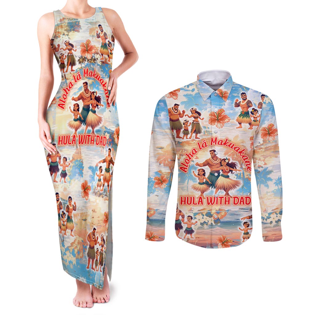 Hawaii Father's Day Couples Matching Tank Maxi Dress and Long Sleeve Button Shirt Hula With Dad DT02 Art - Polynesian Pride